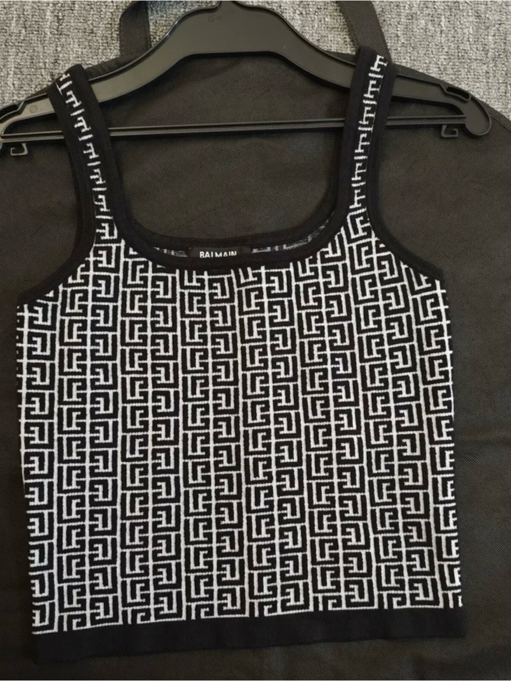 Balmain Black & White Geometric Logo Knit Tank